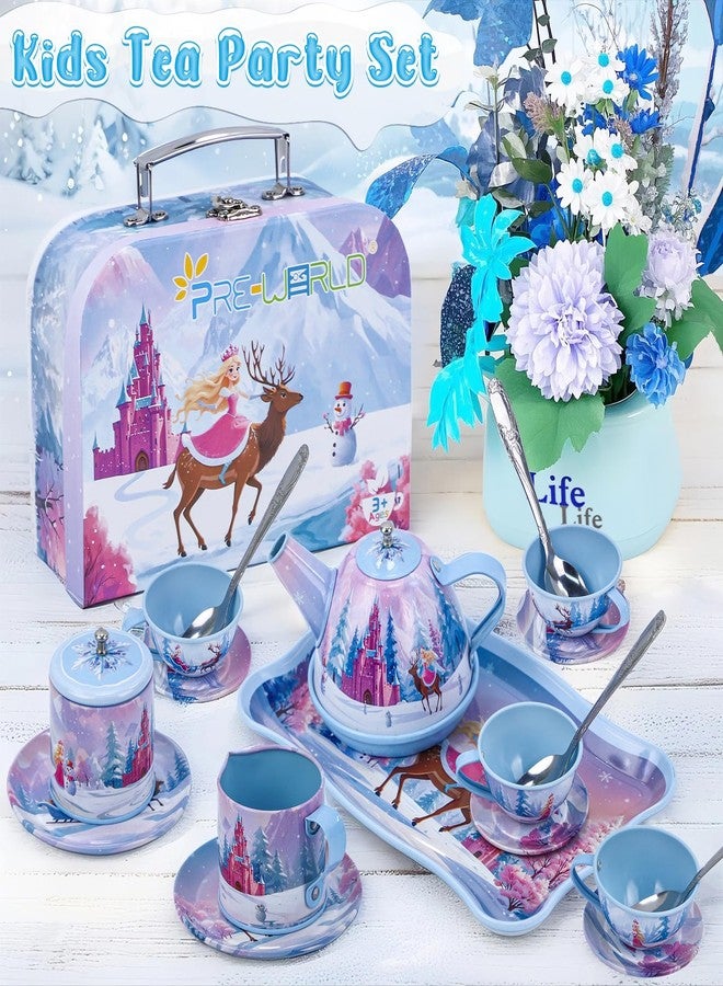 PRE-WORLD Tea Party Sets for Toddlers 3-5,PRE-WORLD Princess Tea Time Toy with Tray, Teapot, Tea Cups, Cream Pitcher, Sugar Bowl, Coasters, Plates，Kids Kitchen Pretend Play for Girls Boys Age 3 4 5 6 - Image 2